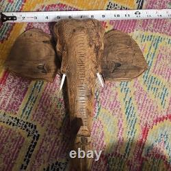 Hand Carved African Elephant Wall Sculpture Ghana Wooden Folk Art Tribal Decor