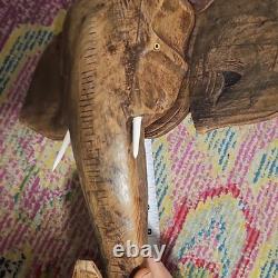 Hand Carved African Elephant Wall Sculpture Ghana Wooden Folk Art Tribal Decor
