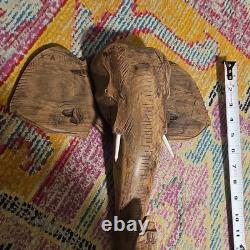 Hand Carved African Elephant Wall Sculpture Ghana Wooden Folk Art Tribal Decor