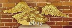 Hand Carved American Bald Eagle Patriotic Shield Wall Sculpture Gold FolkArt 44