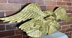 Hand Carved American Bald Eagle Patriotic Shield Wall Sculpture Gold FolkArt 44