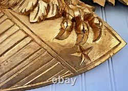 Hand Carved American Bald Eagle Patriotic Shield Wall Sculpture Gold FolkArt 44