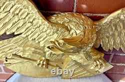 Hand Carved American Bald Eagle Patriotic Shield Wall Sculpture Gold FolkArt 44