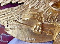 Hand Carved American Bald Eagle Patriotic Shield Wall Sculpture Gold FolkArt 44
