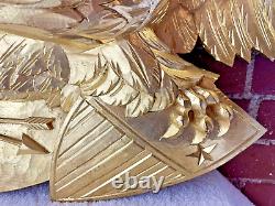 Hand Carved American Bald Eagle Patriotic Shield Wall Sculpture Gold FolkArt 44