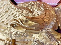 Hand Carved American Bald Eagle Patriotic Shield Wall Sculpture Gold FolkArt 44