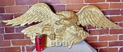 Hand Carved American Bald Eagle Patriotic Shield Wall Sculpture Gold FolkArt 44
