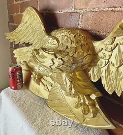 Hand Carved American Bald Eagle Patriotic Shield Wall Sculpture Gold FolkArt 44