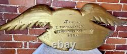 Hand Carved American Bald Eagle Patriotic Shield Wall Sculpture Gold FolkArt 44