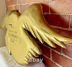 Hand Carved American Bald Eagle Patriotic Shield Wall Sculpture Gold FolkArt 44