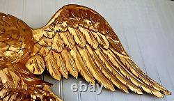 Hand Carved American Bald Eagle Patriotic Shield Wall Sculpture Gold FolkArt 44