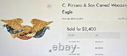 Hand Carved American Bald Eagle Patriotic Shield Wall Sculpture Gold FolkArt 44