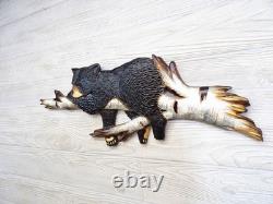 Hand Carved BLACK BEAR CUB Sleeping in BIRCH Tree Wall Art Wood Carving chainsaw