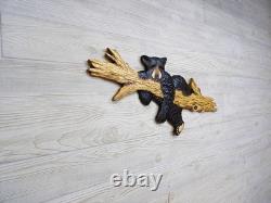 Hand Carved BLACK BEAR CUB laying on BRANCH Wall Art Wood Carving Cabin chainsaw
