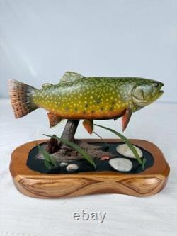 Hand Carved Brook Trout Fish Sculpture Ned Ramm Signed EQ2009 Wood Carving