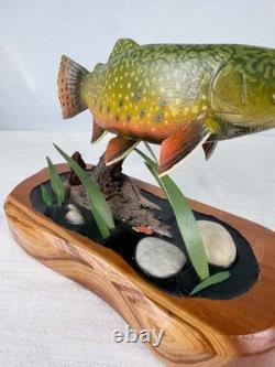 Hand Carved Brook Trout Fish Sculpture Ned Ramm Signed EQ2009 Wood Carving
