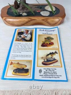 Hand Carved Brook Trout Fish Sculpture Ned Ramm Signed EQ2009 Wood Carving