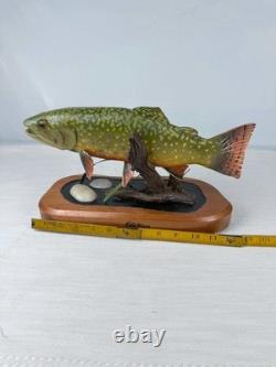 Hand Carved Brook Trout Fish Sculpture Ned Ramm Signed EQ2009 Wood Carving