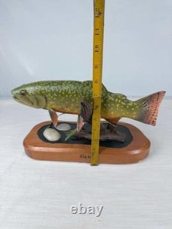 Hand Carved Brook Trout Fish Sculpture Ned Ramm Signed EQ2009 Wood Carving