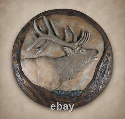 Hand Carved Bugling Bull Elk Wall Art Wood Carving Antler Folk Art Chainsaw 24