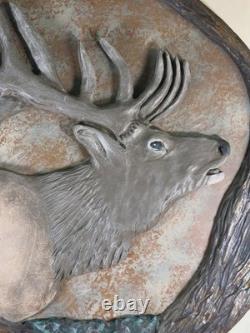 Hand Carved Bugling Bull Elk Wall Art Wood Carving Antler Folk Art Chainsaw 24