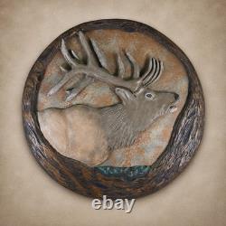 Hand Carved Bugling Bull Elk Wall Art Wood Carving Antler Folk Art Chainsaw 24