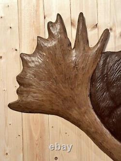 Hand Carved Chainsaw Grizzly Bear Sculpture Rustic Wall Art Antler Folk Art