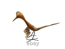 Hand Carved Driftwood Sculpture Bird on Steel Legs by James P. Morton