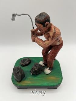 Hand Carved Expressive Disgruntled Golfer Folk Art Statue 9 Signed 1978 Vintage