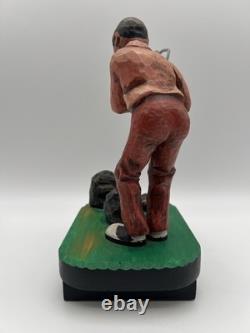 Hand Carved Expressive Disgruntled Golfer Folk Art Statue 9 Signed 1978 Vintage