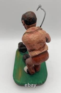 Hand Carved Expressive Disgruntled Golfer Folk Art Statue 9 Signed 1978 Vintage