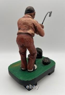 Hand Carved Expressive Disgruntled Golfer Folk Art Statue 9 Signed 1978 Vintage