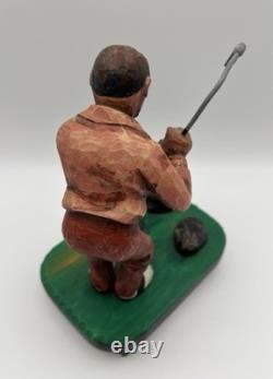 Hand Carved Expressive Disgruntled Golfer Folk Art Statue 9 Signed 1978 Vintage