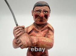 Hand Carved Expressive Disgruntled Golfer Folk Art Statue 9 Signed 1978 Vintage