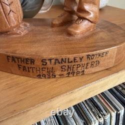Hand Carved Father Stanley Rother Folk Art Shepherd Wood Sculpture Vintage