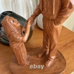 Hand Carved Father Stanley Rother Folk Art Shepherd Wood Sculpture Vintage