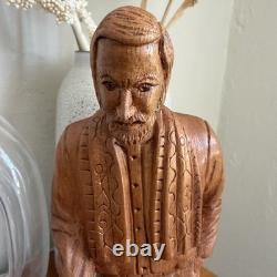 Hand Carved Father Stanley Rother Folk Art Shepherd Wood Sculpture Vintage
