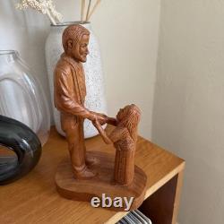 Hand Carved Father Stanley Rother Folk Art Shepherd Wood Sculpture Vintage