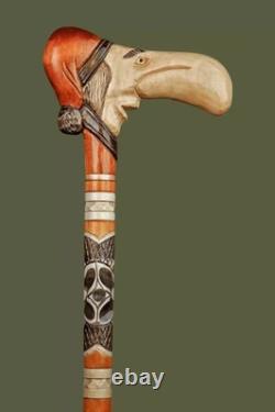 Hand Carved Folk Art Design Walking Cane Funny Antique Walking Stick