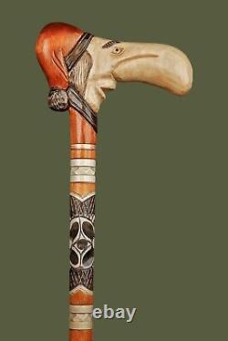 Hand Carved Folk Art Design Walking Cane Funny Antique Walking Stick