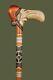 Hand Carved Folk Art Design Walking Cane Funny Antique Walking Stick