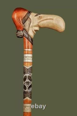 Hand Carved Folk Art Design Walking Cane Funny Antique Walking Stick