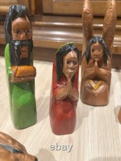 Hand Carved Folk Art Nativity! Signed By Artist Adrian McLean! Beautiful