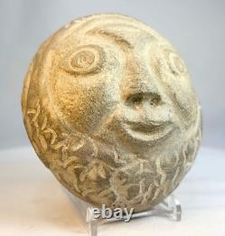 Hand-Carved Folk Art Stone Face Effigy Sculpture Early 20th Century