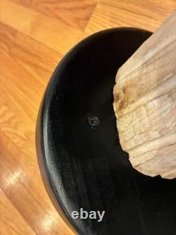 Hand-Carved Folk Art Wood Footstool w SNEAKER SHOE STOOL AGE UNKNOWN WOW