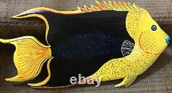 Hand Carved Folk Art Wooden Fish Sculpture 25 X 12 Inches