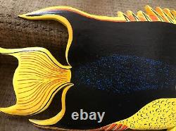 Hand Carved Folk Art Wooden Fish Sculpture 25 X 12 Inches