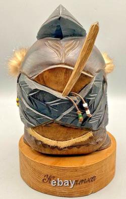Hand-Carved Kutkh Raven Spirit Wood Sculpture Kamchatka Signed V. Paramoshin