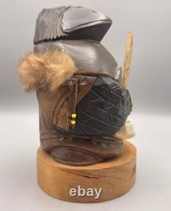 Hand-Carved Kutkh Raven Spirit Wood Sculpture Kamchatka Signed V. Paramoshin