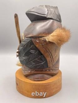 Hand-Carved Kutkh Raven Spirit Wood Sculpture Kamchatka Signed V. Paramoshin